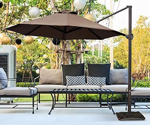 Abba Patio 11 Ft Offset Patio Umbrella With Crank Lift And Tilt And Cross Base 11 Cocoa Amazon Sg Lawn Garden