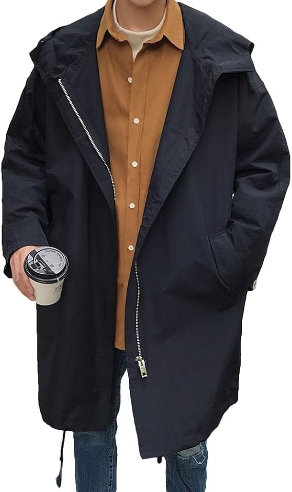 Amazon ロングコート メンズ トレンチコート ウインドブレーカー オーバーサイズ ダスターコート 春服 秋冬 ビッグシルエット 防風防寒 チェスターコート フード付き ゆるゆる 通勤通学 大きいサイズ コート ジャケット 通販