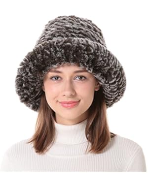 Women's Rex Rabbit Fur Folded Brim Knit Bucket Hat