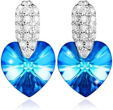 SYLVICA “Love Story” Crystal Earrings Heart Dangle Earrings Made with Blue Austrian Crystal 925 Silver Women Girls Fashion Jewelry Gift