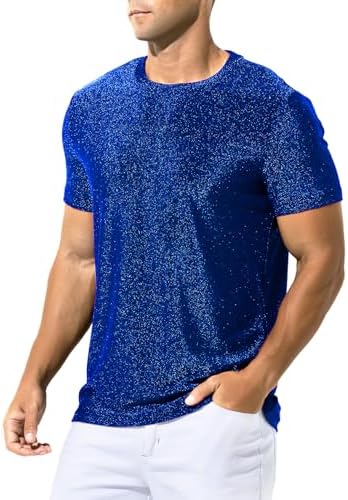 Lars Amadeus Shiny Sparkle T-Shirts for Men's Short Sleeves
