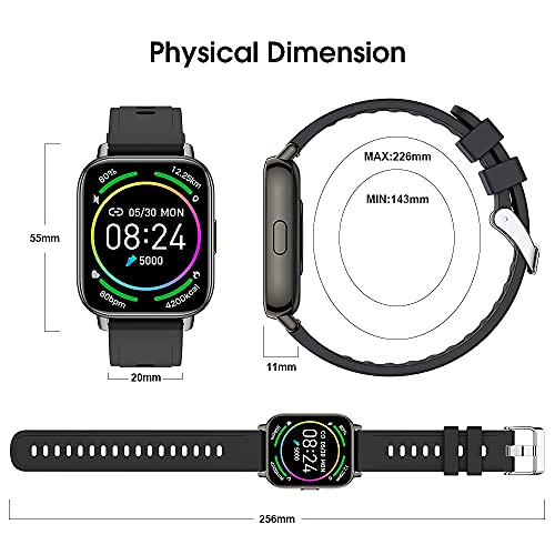 Smart Watch for Men, 1.69\'\' Full Touch Color Screen, Fitness Tracker for Android and iOS, Heart Rate Monitor, Activity Tracker with IP67 Waterproof, Sleep Monitor, Pedometer, 24 Sport Modes, Black.