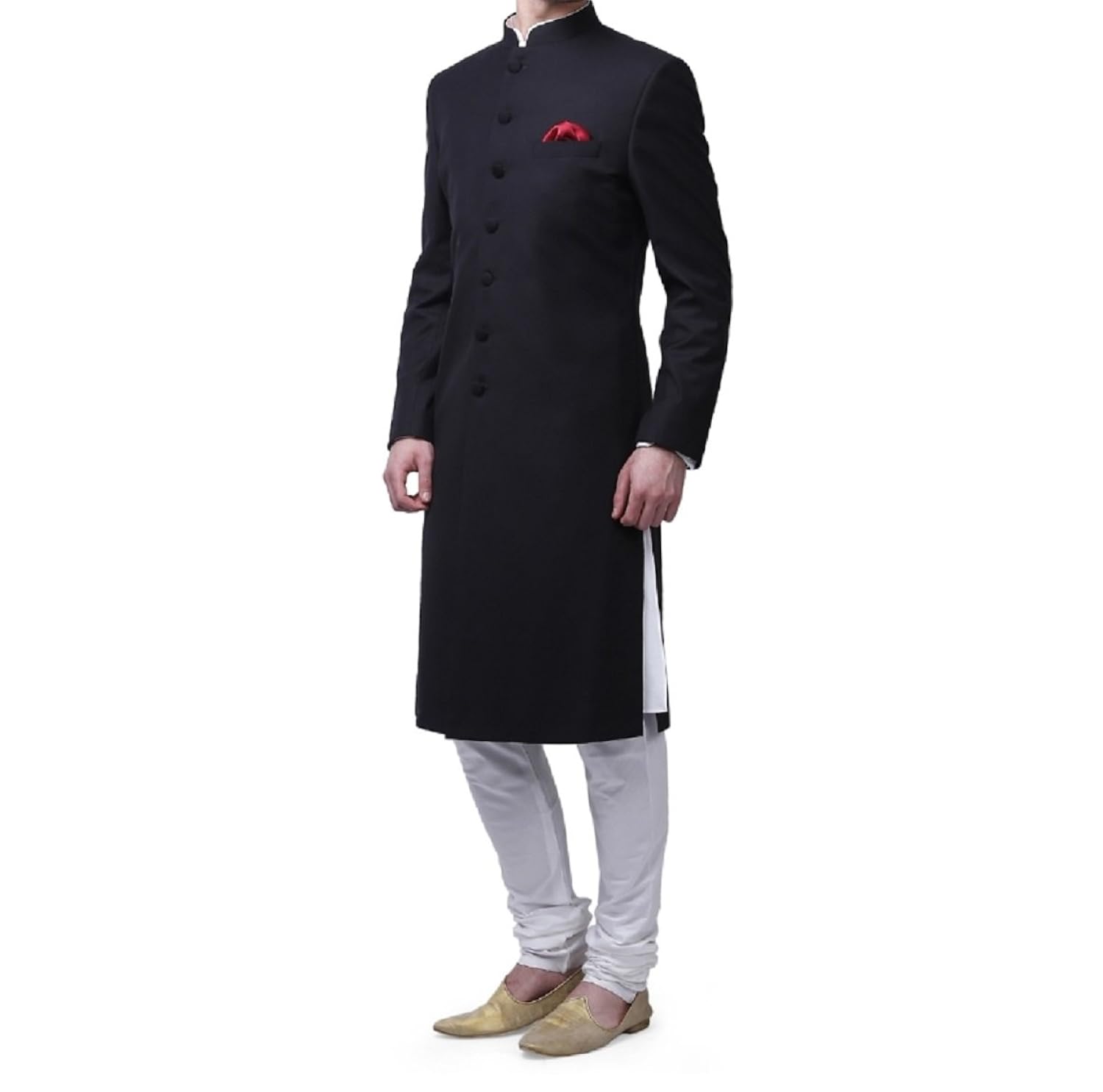 royal men's suiting kneelong black bandhgala custom made sherwani for men