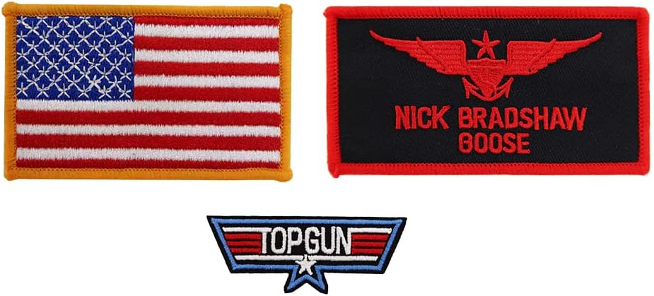 Mixed Media - 3 Pack US Flag Top Gun Embroidered Iron On Patches