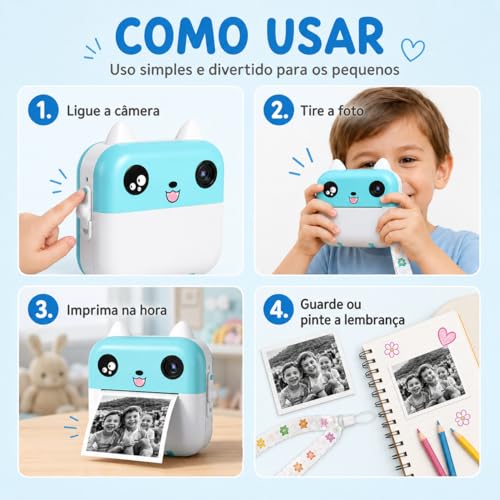 Câmera Infantil Digital Instantânea com Impressão Térmica (Azul)