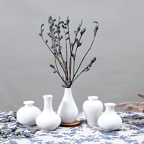 VIViTOP Ceramic Vase Set- 5 Small Vases iin Bulk, White Flower Vases for Modern Boho Room Decor, Unique Centerpiece Decorations Vintage Vases for Office Party Bookshelf Dinner Table.