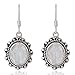 925 Oxidized Sterling Silver Moonstone Gemstone Oval Rope Edge Vintage Dangle Earrings 1.4