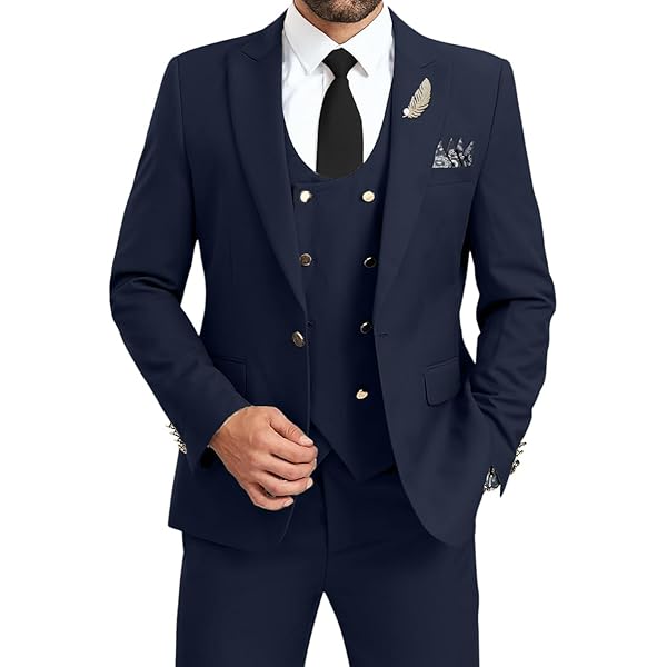 Stritra 3 Piece Suit for Men Slim Fit Suits Set Double
