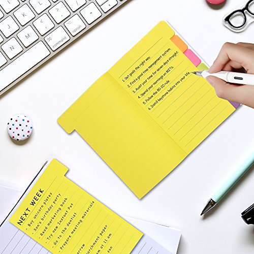 4 Pack Divider Sticky Notes, Total 360 Ruled Lined Notes,School & Office Supplies,Sticky Journals Page Tabs,4 x 6 inches,Assorted Neon Colors