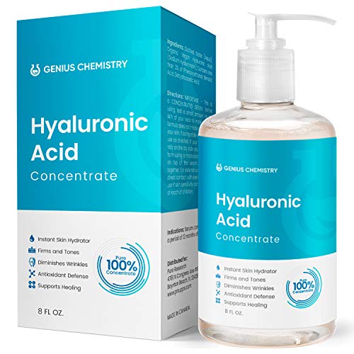 GENIUS Hyaluronic Acid Serum 8OZ, Pure Organic HA, Anti Aging, Anti Wrinkle, The Smart Face Moisturizer for Dry Skin and Fine Lines, Leaves Skin Full and Plump, Pump Bottle by Genius Chemistry