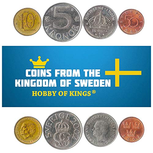 Set of 4 Coins from Sweden: 50 ORE, 1, 5, 10
