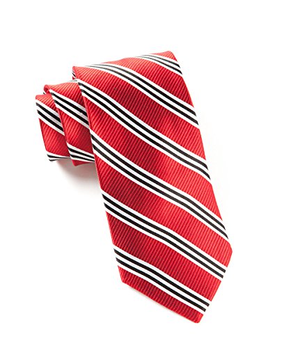 THE TIE BAR 100% WOVEN SILK RED BAR STRIPES TIE
