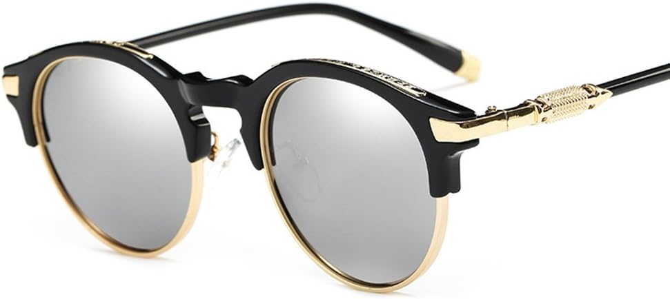 HOHAUSA Retro Semi Rimless Half Frame Round Polarized Clubmaster Sunglasses for Women Men