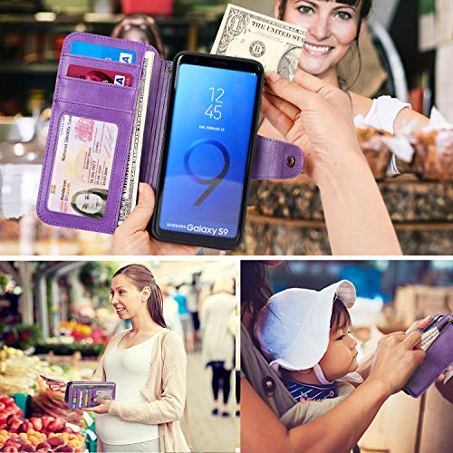 Cornmi Galaxy S9 Case,Detachable Wallet Leather Cover 11 Card Slots Wristlet and Shoulder Strap Handbag Purse Flip Stand Slim Mirror case for Samsung Galaxy S9 G9600 5.8in … - Thumbnail 6