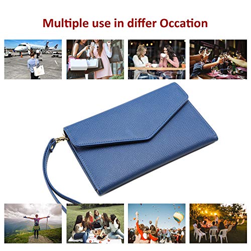 Krosslon Rfid Passport Holder Wristlet Travel Wallet Trifold Documents Organizer Slim Purse, Fit US UK CA Passport Cover Best Traveling Accessories for Women, Turkish Blue(2#)
