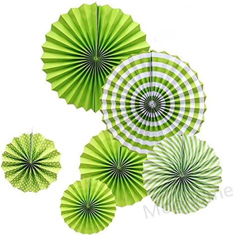 Moohome Green Hanging Paper Fans Set,Colorful Round Pattern/Paper Garlands for Party/Wedding/Birthday/Festival/Christmas/Event 6pc/Set