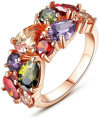 Band Ring Swarovski Elements Crystal Rose Gold Plated Multicolor Flower Cubic Zirconia Jewelry Sets for Women, Gifts for Women (#9, Ring)