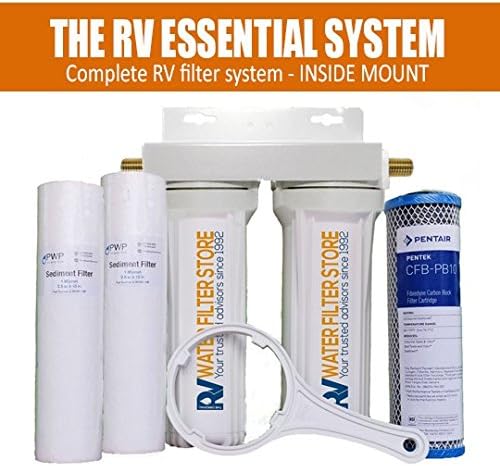 ESSENTIAL RV WATER FILTER SYSTEM - 1/2" PIPE Fittings (not hose fittings) - Premium RV Water Filtration System with Cyst Removal. Includes bracket for mounting inside RV + Warranty