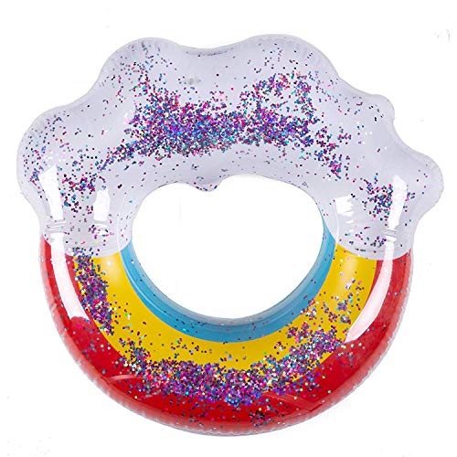 Zoostliss Giant Inflatable Rainbow Pool Float with Glitter Inside, Fun Beach Floats, Swim Party Toys, Summer Pool Raft Lounger for Adults & Kids