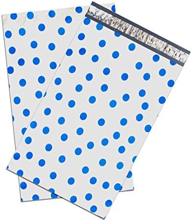 6" x 9" Designer Series -FLAT Poly Mailers, Self Sealing Envelopes (400, Blue PolkaDot)