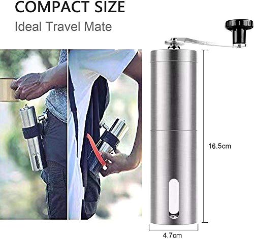 Manual Coffee Grinder Stainless Steel Portable with Adjustable Setting Conical Burr Mill for Aeropress, Drip Coffee, Espresso, French Press Used in Home and Travel