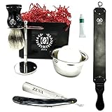 ZEVA Men's Buffalo Horn Straight Razor Dovo Paste Shaving Set kit in Gift Box Cut throat Razor Wet Shave Badger Brush Shaving Soap