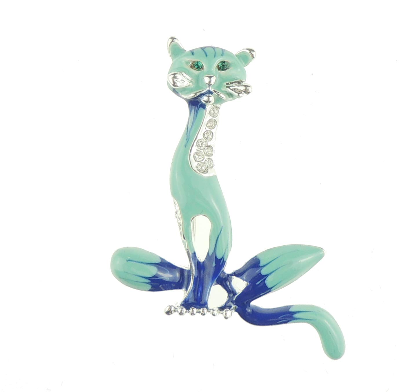 Cute Womens Wedding Christmas Birthday Gift Coat Scarf Coat Jacket Shawl Mother Groom Bride Diamante Crystal Brooch Badge Breastpin Corsage Pin Enamel Fat Panther Cat Kitten Kitty (Turquoise)