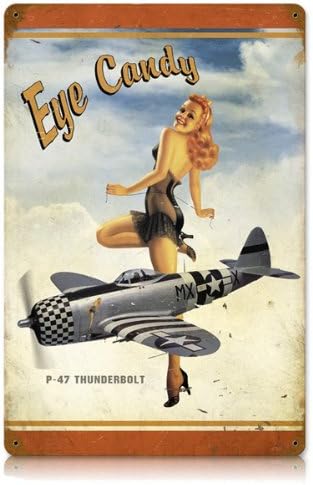 P-47 Eye Candy Pinup Girls Vintage Metal Sign - Victory Vintage Signs