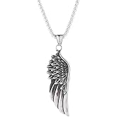 swglcowo Guardian Angel Wing Pendant Necklace Stainless Steel Punk Vintage Antiqued Feather Single Wings Adjustable Chain Necklace for Men Women Birthday Party Holiday Hip Hop Fashion Jewelry Gifts