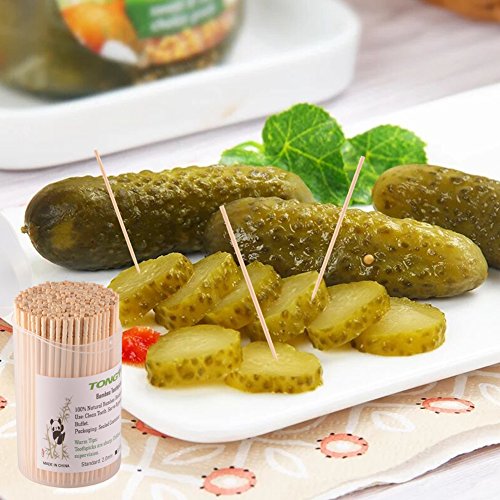 Bamboo Toothpicks 3.5 Inch with Clear Cylinder Holder. Ornate Kokeshi Style Skewers for Party, Appetizer, Olive, Barbecue, Fruit and Teeth Cleaning. 1020 PCS (3 Packs of 340) - Thumbnail 5