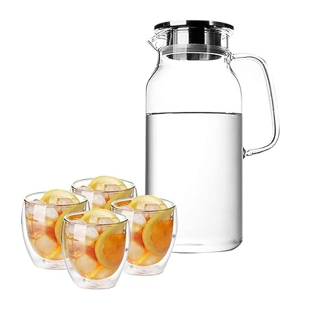 Jarra de agua, jarra de vidrio con tapa, jarra de agua de vidrio ...