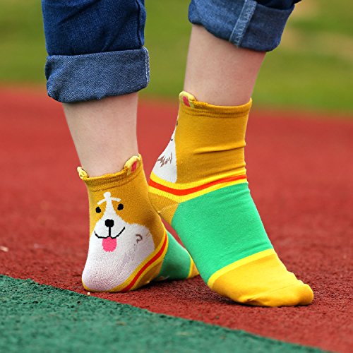 Cartoon Cotton Dog Crew Socks - KEAZA Package Novelty Liner Socks for Women 5-pack WZ10 (C1)