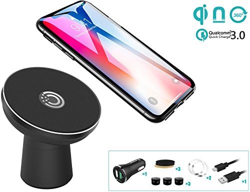 Nano + Magnetic Fast Wireless Car Charger, Bamkoo Qi Car Mount Phone Holder Wireless Magnetic Car Charger for iPhone X / iPhone 8 /8+, Samsung Galaxy Note 8/ S8/ S8+/ S7/ S6, All Qi-Enabled Devices
