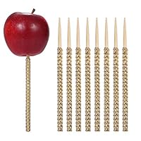 24ct Rhinestone Bling Bamboo Candy Apple Sticks 6 inch for Cake pop Chocolate Caramel Apple Skewers Buffet Party Favor Candy Making Accessories by Quotidian (Gold)