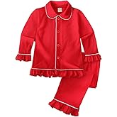 Kids Tales Girls Boys Button-Down Pajamas Set Toddler Christmas Sleepwear Red Long Sleeve Shirt Tops + Pants Nightwear PJS