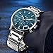 BENYAR Quartz Chronograph Waterproof Watches Business Sport Stainless Steel Band Strap Wrist Watch for Men (Steel Blue B)