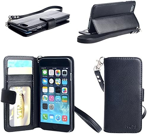 NOSWear (Slim Fit Series) iPhone 6 PU Folio (Wallet) Case - 3 Card Slot Wallet Case Slim and Compact Case (Black)