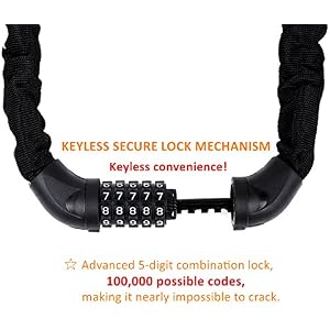 Bike Lock, 7mm-Thick 3.2ft-Long 5-Digit Resettable Combination Bicycle Lock, Heavy Duty Anti-Theft Bike Chain Locks for Road Bike Mountain Bikes Cycling Accessories