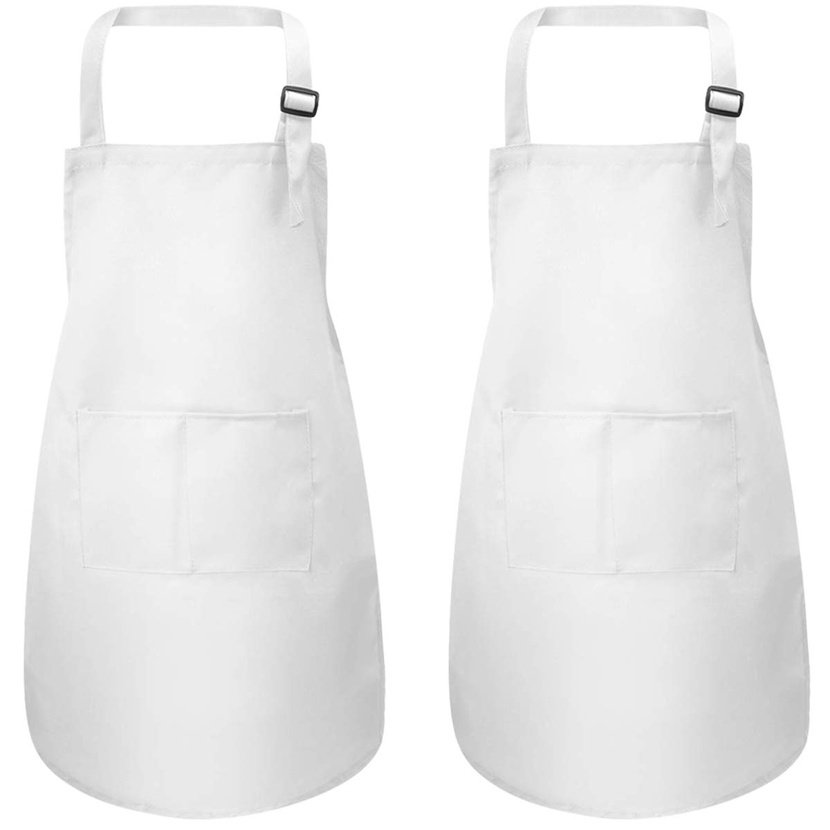 2-Piece White Children's Apron with Pockets, Adjustable Kids Chef Apron for Boys Girls, Toddler Cooking Apron, Artist Apron for Crafts, Painting BBQ (7-13 Years)