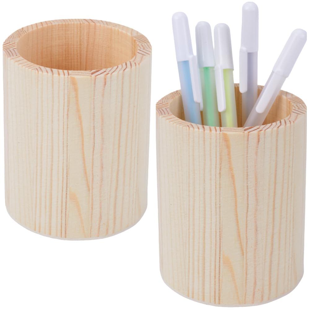 CRASPIRE Wooden Pen Holder Round Pen Pot Wood Desk Pen Display Stand Makeup Brush Storage Box Pencil Container Organizer Utensil Rack for Pens Home School Office Display Use