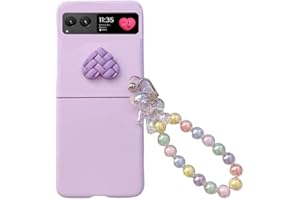 AULZAJU for Motorala Razr 2023 Case for Women Girls with Beaded Wrist Strap,Moto Razr 2023 Phone Case Cute Heart Bear Design Forsted PC Back Soft Silicone Bumper Girly Cover with Bracelet Lanyard Purple