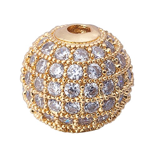 DongStar Fashion Jewelry, Cooper Disco ball Beads with Cubic Zirconia Cz Crystal Stone Collection Premium Quality Designed for European Style Handmade Bracelet (Gold Plated Clear Crystal)