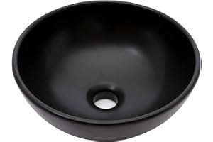 Lordear Black Round Vessel Sink 13 Inch Round Bathroom Sink Matte Black Ceramic Porcelain Vanity Lavatory Above Couter Art Basin 13x13 inch