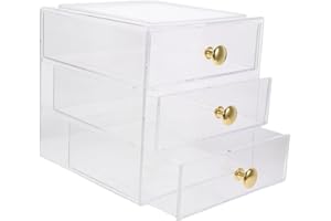 PACKOVE Organiseur de tiroir empilable multifonction pour maquillage, bijoux, soins de la peau avec or