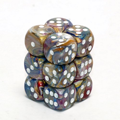 Chessex Dice d6 Sets: Festive Carousel with White - 16mm Six Sided Die (12) Block of Dice