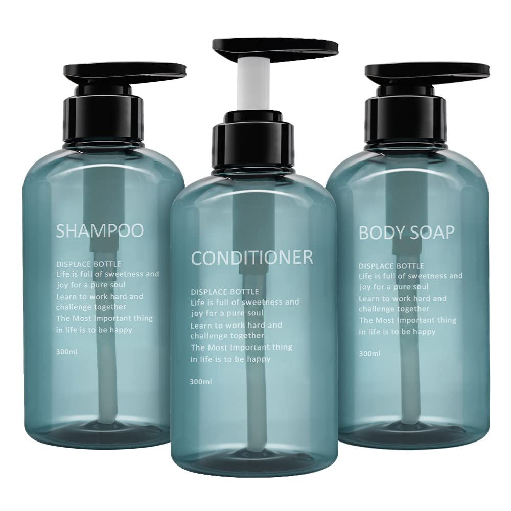 3 Pack Shampoo Bottle Pump Dispenser, 300ml Empty Plastic Soap Dispenser Bottle with Pump for Bathroom, Kitchen or Hotel, Refillable Dispenser for Lotion, Shower Gel and Conditioner โ image 1