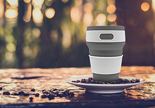 ROCONTRIP Silicone Collapsible Cup Convenient Travel Coffee Mug Lightweight Food Grade Silicone & PP BPA Free for Camping Hiking Outdoor Commuters (Gray)