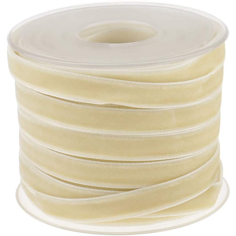 POFET 20 Yard 10mm Wide Velvet Ribbon Roll for Crafts Decoration - Beige