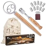 Bread Lame and Danish Whisk Set - Premium Gift Stainless Steel Bread Scoring Tool with Leather Protective Cover 10 Replaceable Razor Blades Danish Dough Hook and Linen Bag for Artisan Homemade Bread