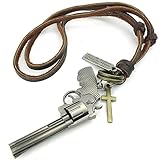 KONOV Mens Army Style Cross Handgun Gun Pendant Adjustable Leather Cord Necklace Chain, Brown